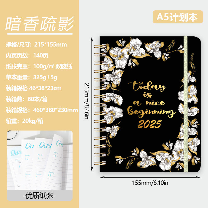 2025 Flowers English Plan Coil Notebook