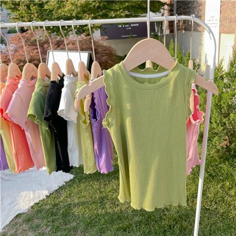 Children Kids Baby Fashion Girls Sleeveless Solid Color Basic T-Shirt