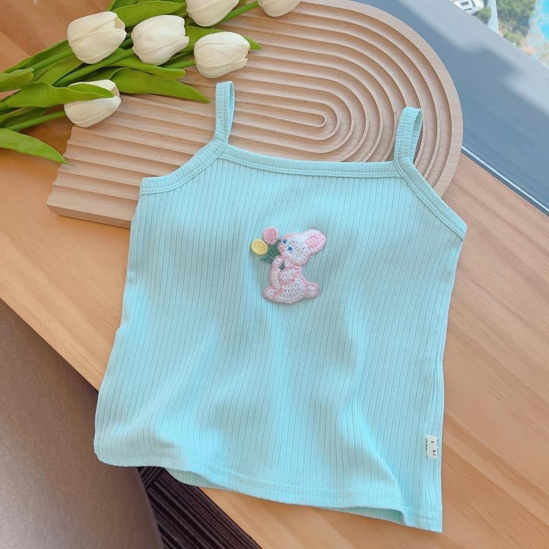 Kids Toddler Girls Cute Summer Cartoon Embroidered Stretch Camis