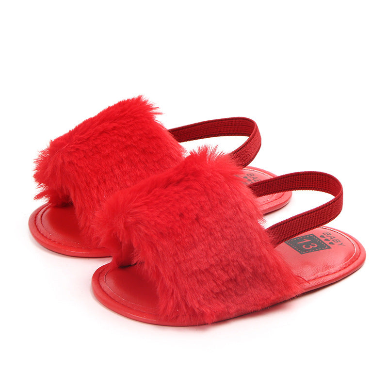 Baby Fashion Flat Non-Slip Solid Color Plush Sandals