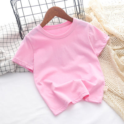 Summer Children Casual Pure Color Cotton Short Sleeve T-Shirt