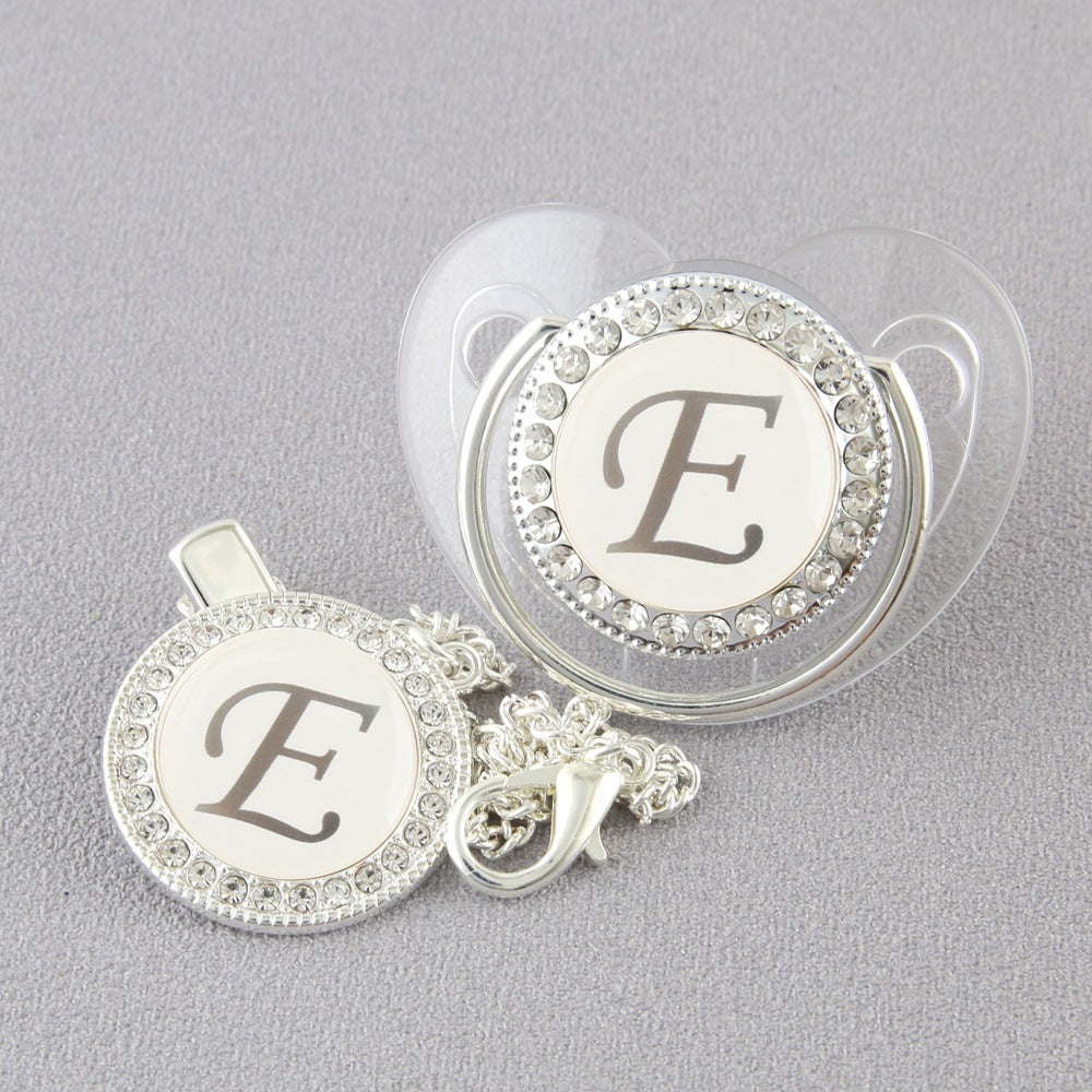 Baby 26 Letter Slive Rhinestone Decor Weaning Soothing Pacifier