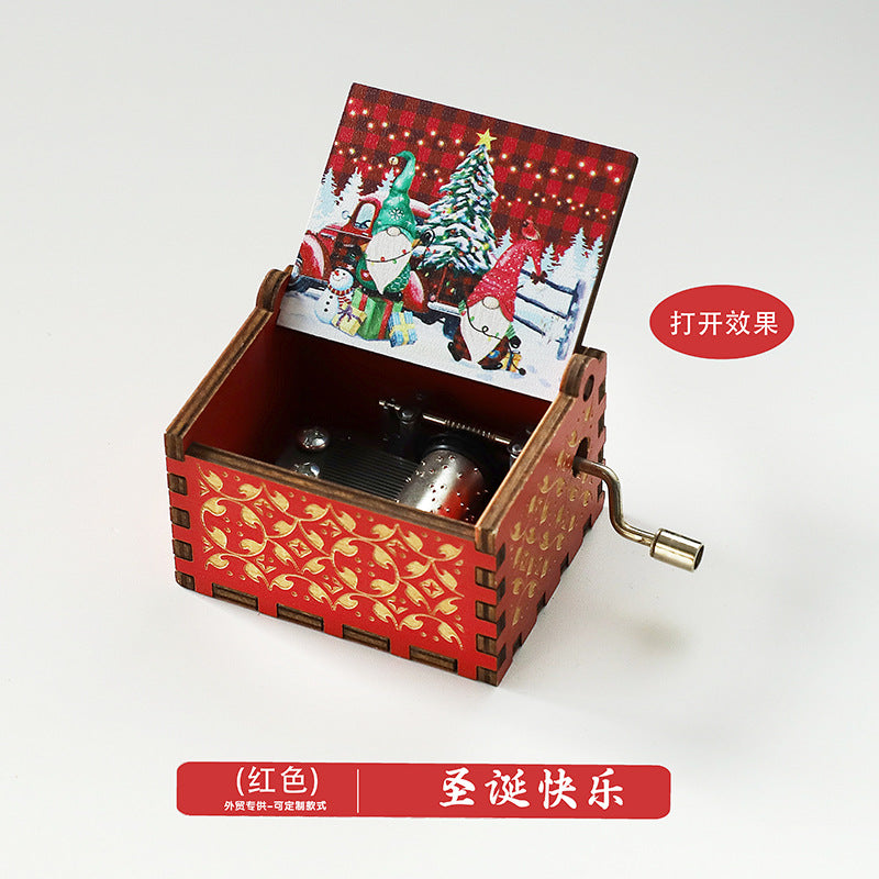 Wooden Music Box Ornaments Classical Carving Hand-Cranked Music Box Crafts Gifts