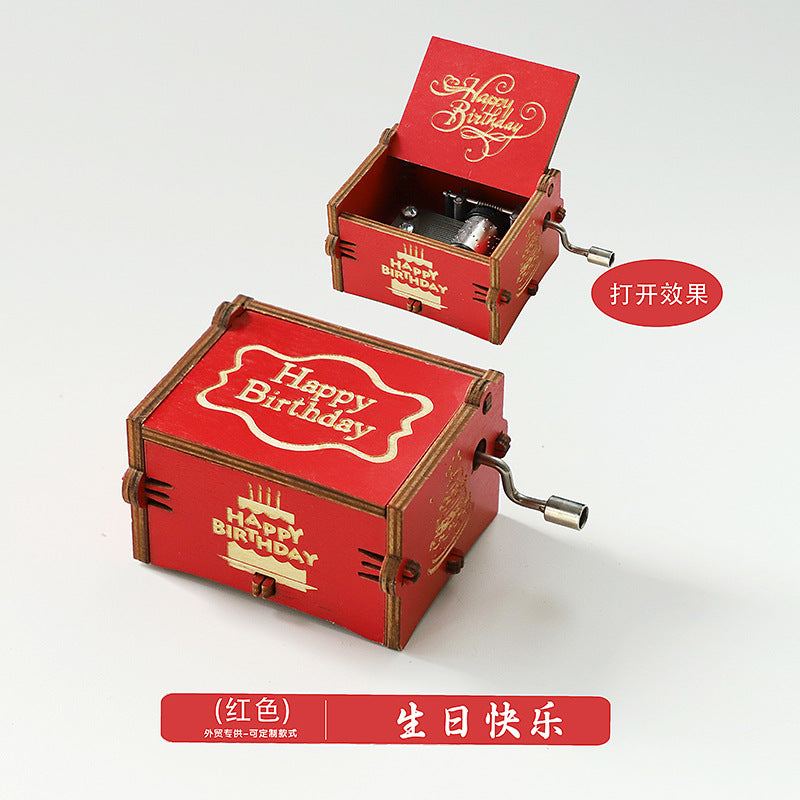 Wooden Music Box Ornaments Classical Carving Hand-Cranked Music Box Crafts Gifts