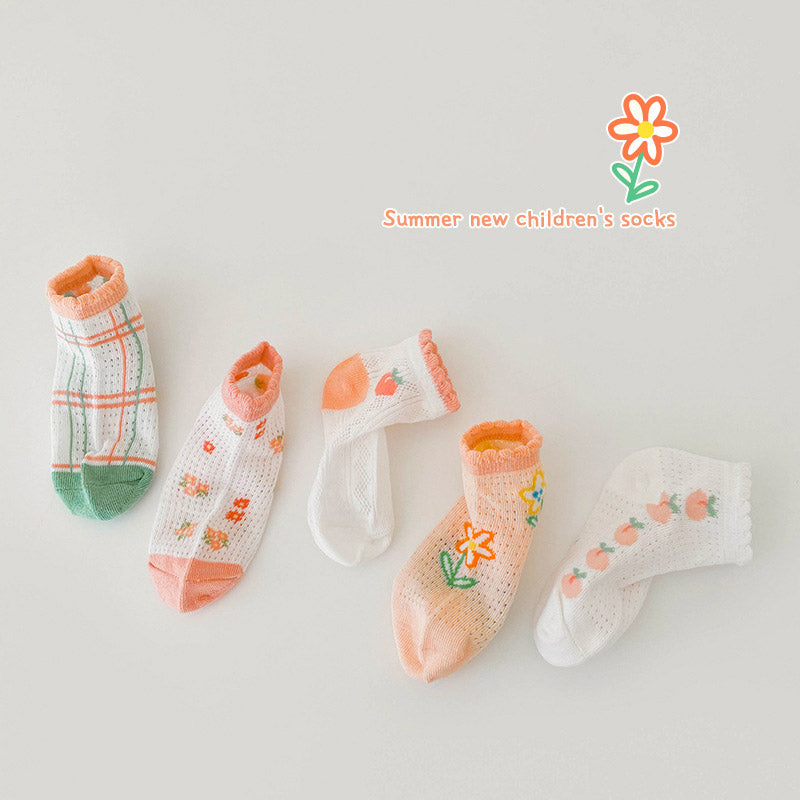 5pairs/set Kids Cute Cartoon Striped Comfortable Breathable Socks