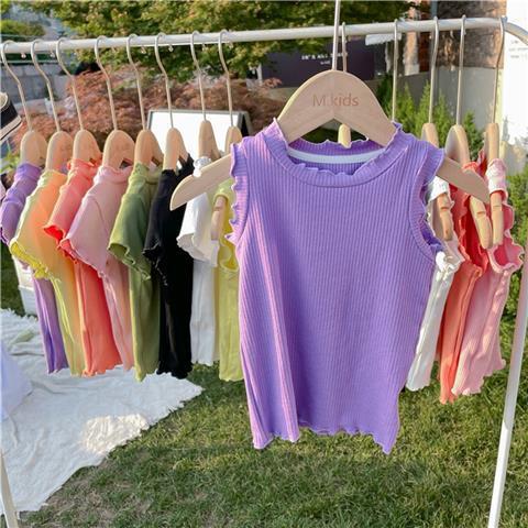 Children Kids Baby Fashion Girls Sleeveless Solid Color Basic T-Shirt