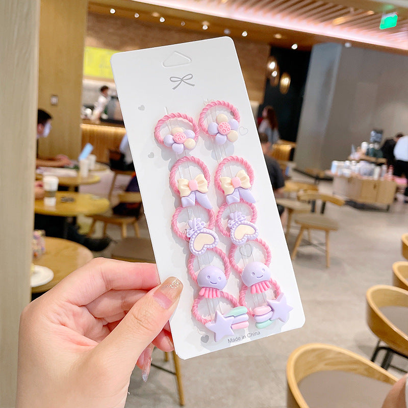 10pcs/set Girls Cute Cartoon Fruit Mini Elastic Hair Band