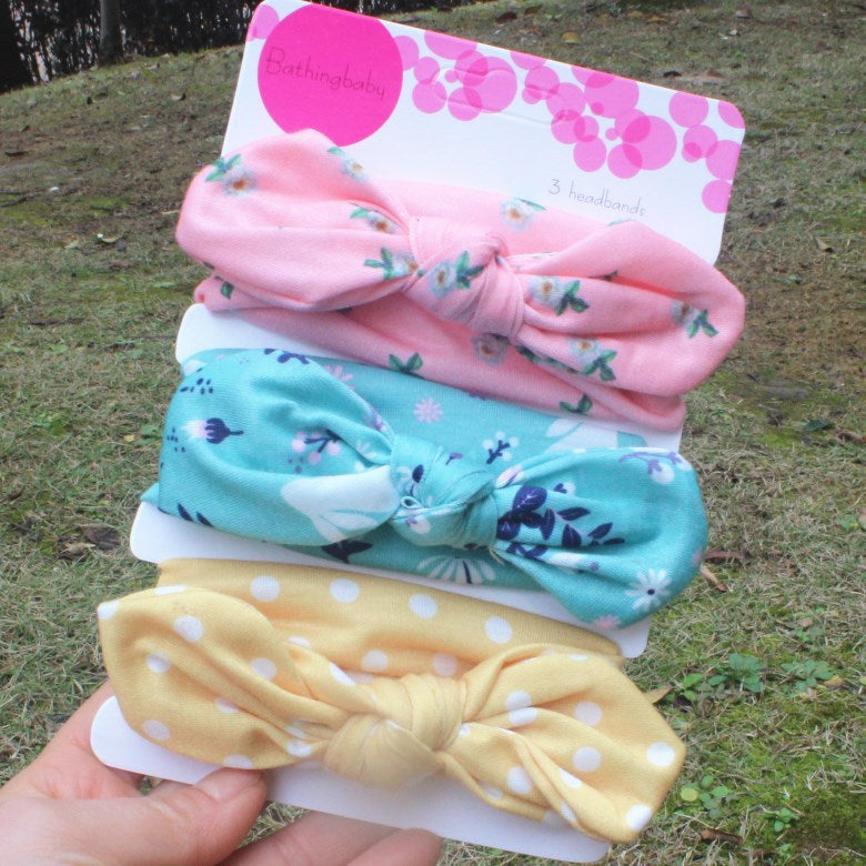 3piece/set Kids Basic All Over Print Bow Rabbit Ear Headband