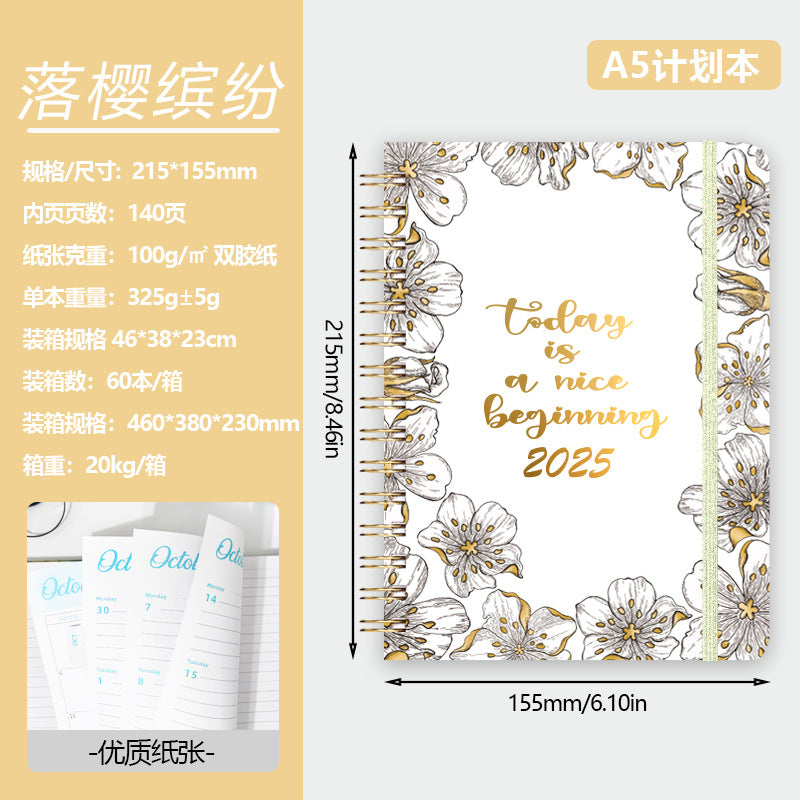 2025 Flowers English Plan Coil Notebook