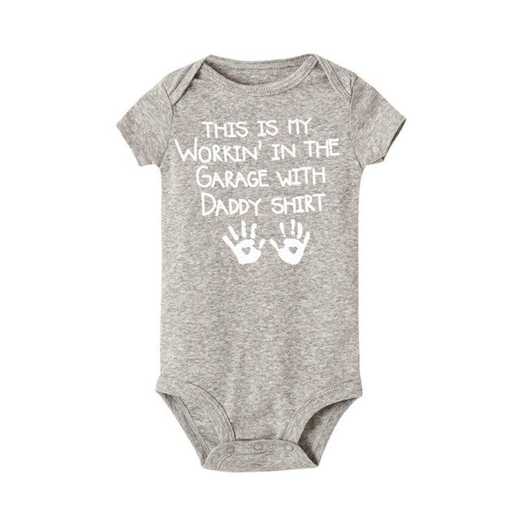 Baby Basic Letter Pattern Round Neck Short Sleeve Romper