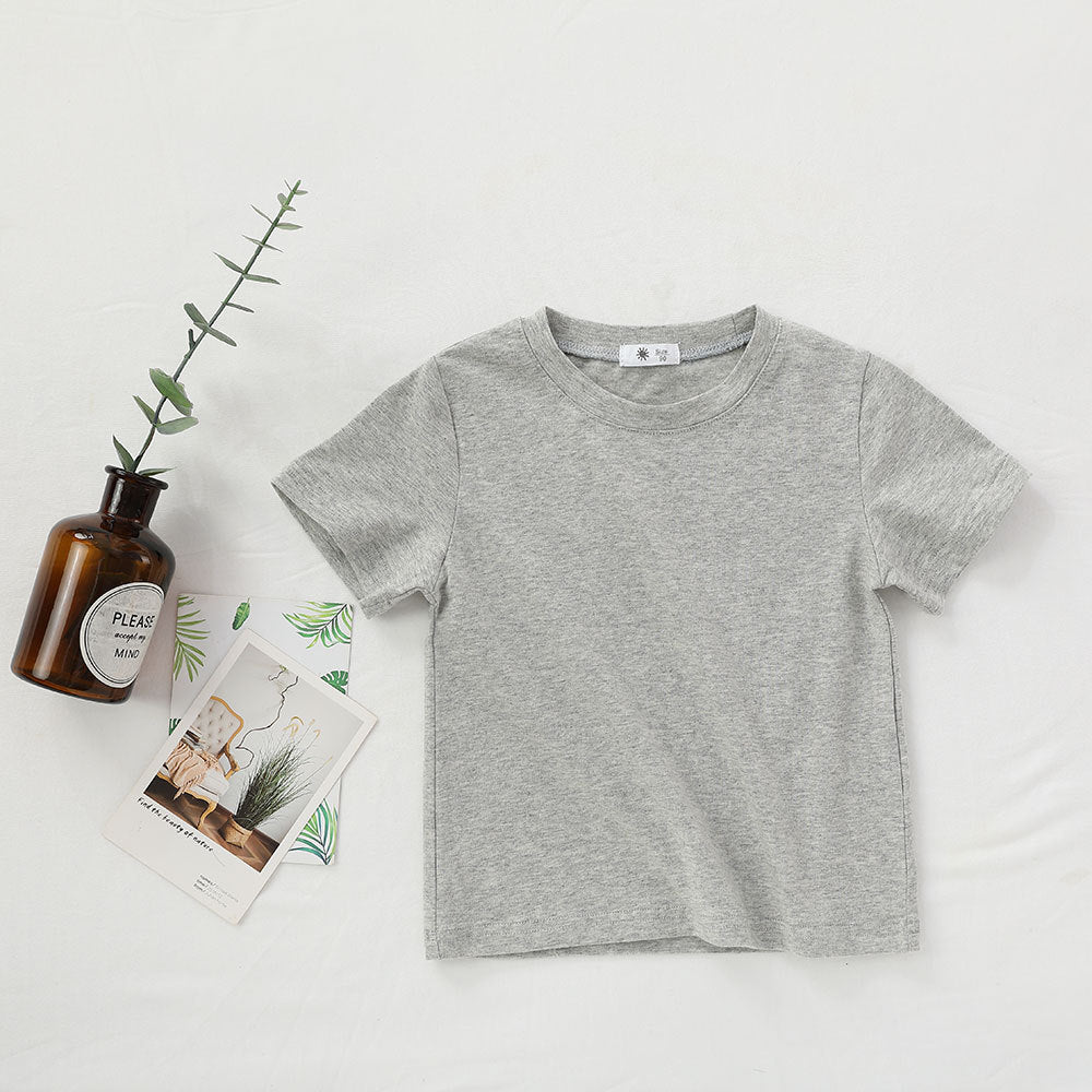 Children Kids Baby Fashion Girls Boys Casual Basic Solid Color Short Sleeve Round Neck T-Shirt