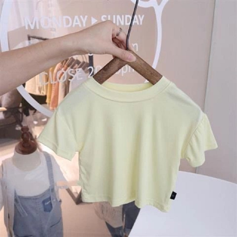 Kids Girls Simple Solid Color Round Neck Short Sleeve Loose T-shirt
