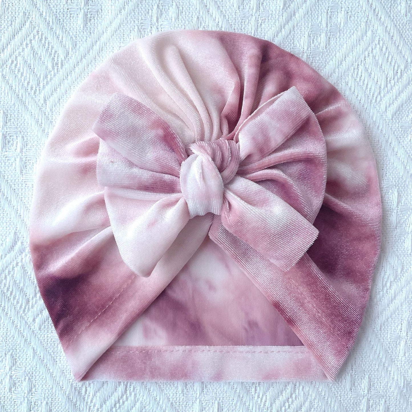 Toddlers Newborn Baby Velvet Tie-Dye Bow Turban Cap