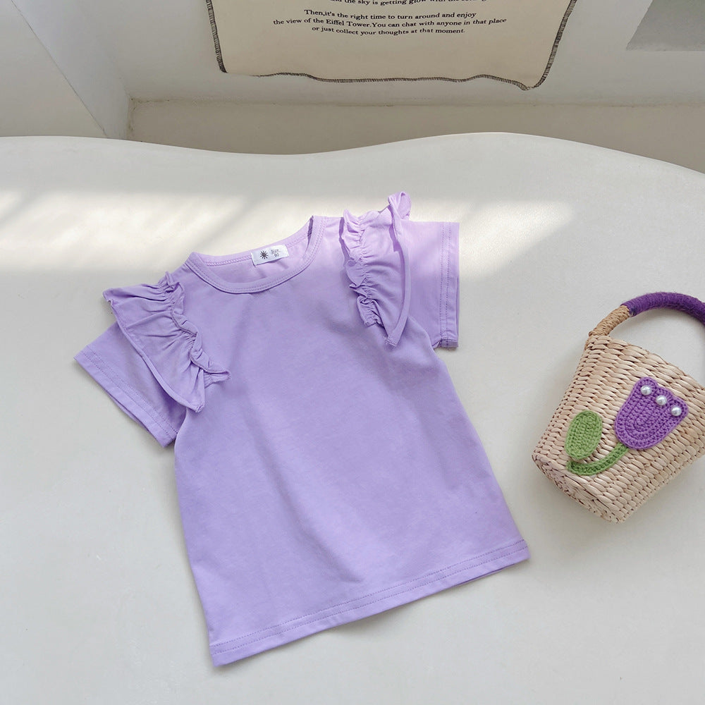 Kids Toddler Girls Fashion Casual Cute Solid Color Short Sleeve T-Shirt
