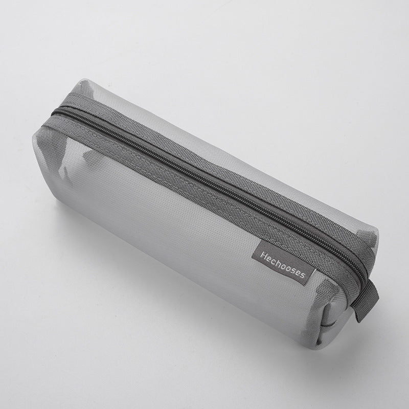 Fashion Simple Solid Color Transparent Thickened Mesh Large Capacity Pencil Bag