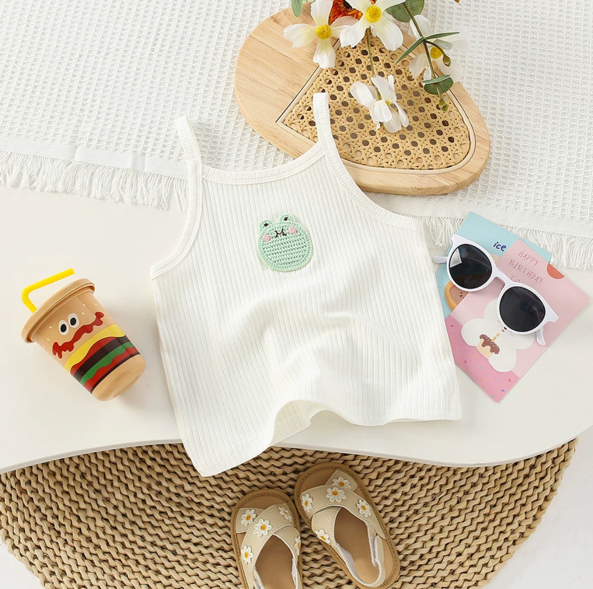 Kids Toddler Girls Cute Summer Cartoon Embroidered Stretch Camis