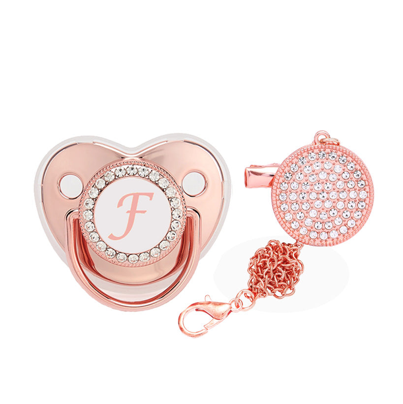 Baby 26 Letter Rose Gold Rhinestone Decor Weaning Soothing Pacifier