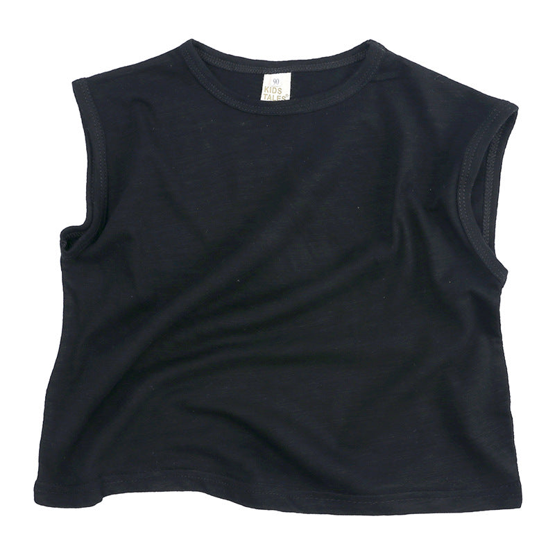 Kids Basic Solid Color Round Neck Sleeveless Loose T-shirt