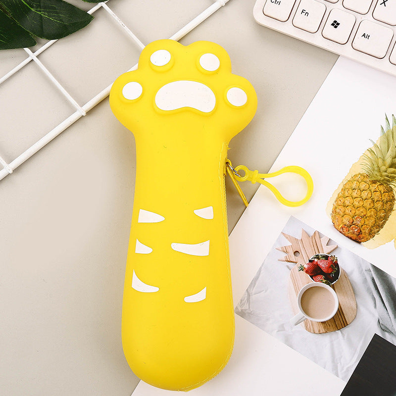 Fashion Cartoon Cute Cat'S Claw Silicone Zipper Large Capacity Pencil Case