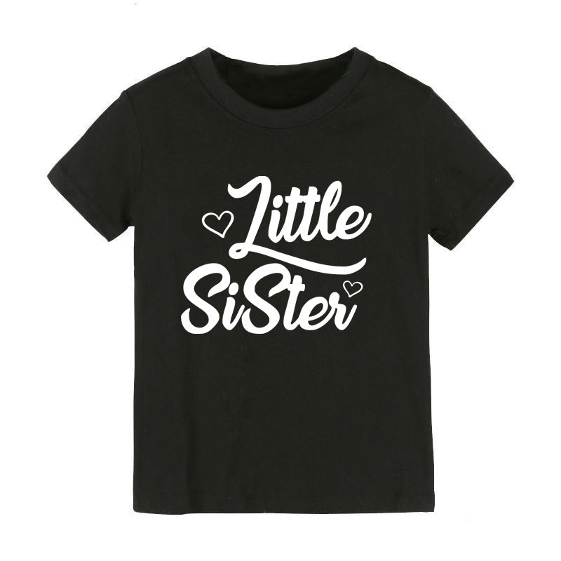 Children Kids Baby Fashion Girls Basic Casual Big Little Sister Print Short Sleeve T-Shirt