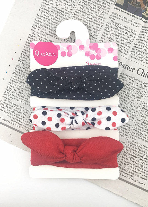 3pcs/set Kids Basic All Over Print Bow Rabbit Ear Headband