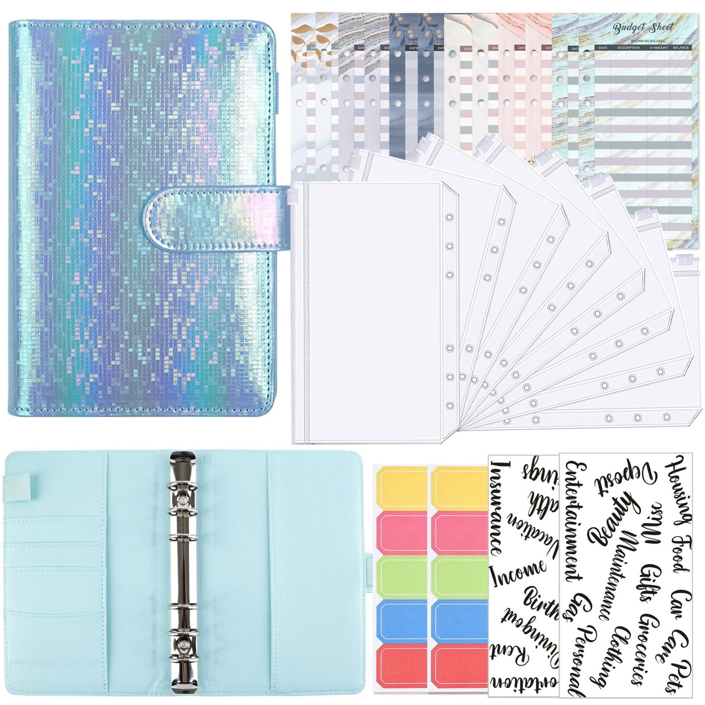 A6 Zipper Bag Loose-Leaf Colorful PU Notebook
