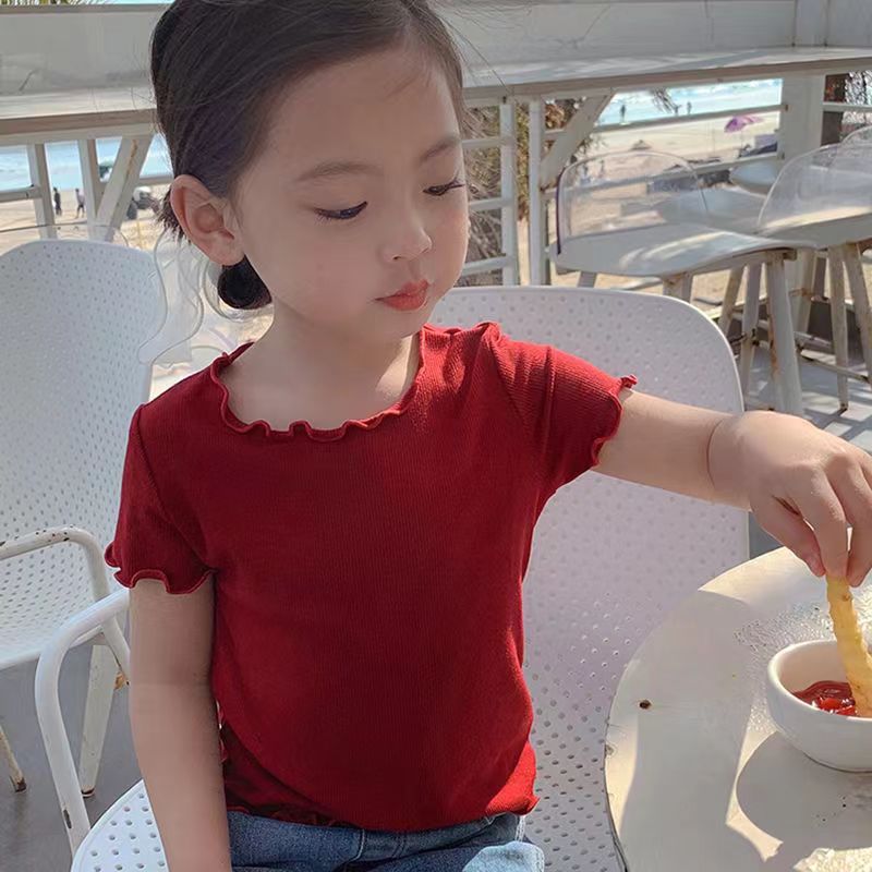 Children Kids Baby Fashion Girls Short Sleeve Solid Color T-Shirt