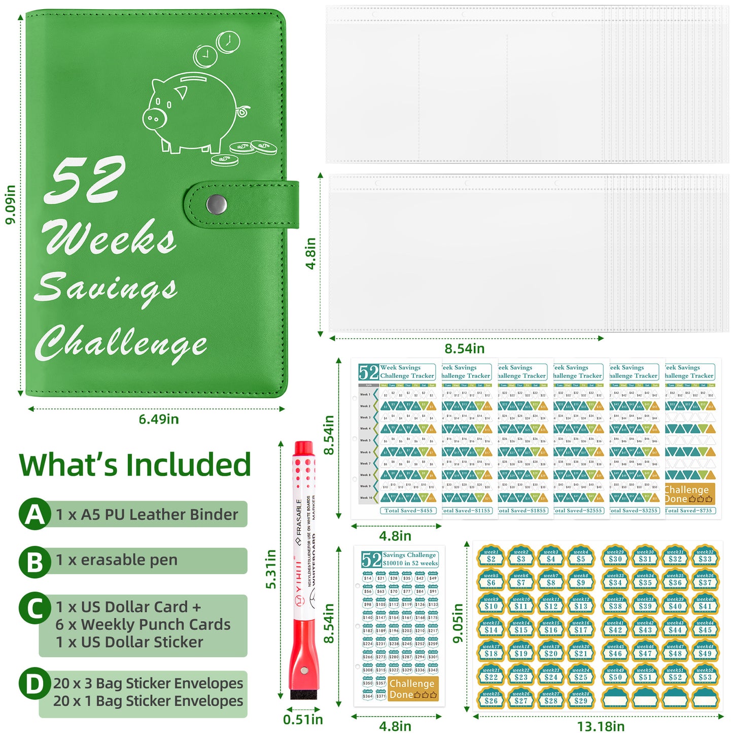 52 Weeks Savings Challenge Loose Paper Book.