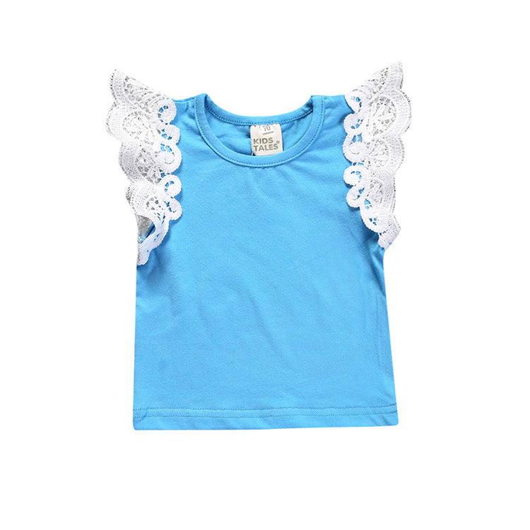 Toddlers Newborn Baby Fashion Girls Casual Basic Short Sleeve Lace Solid Color Pants