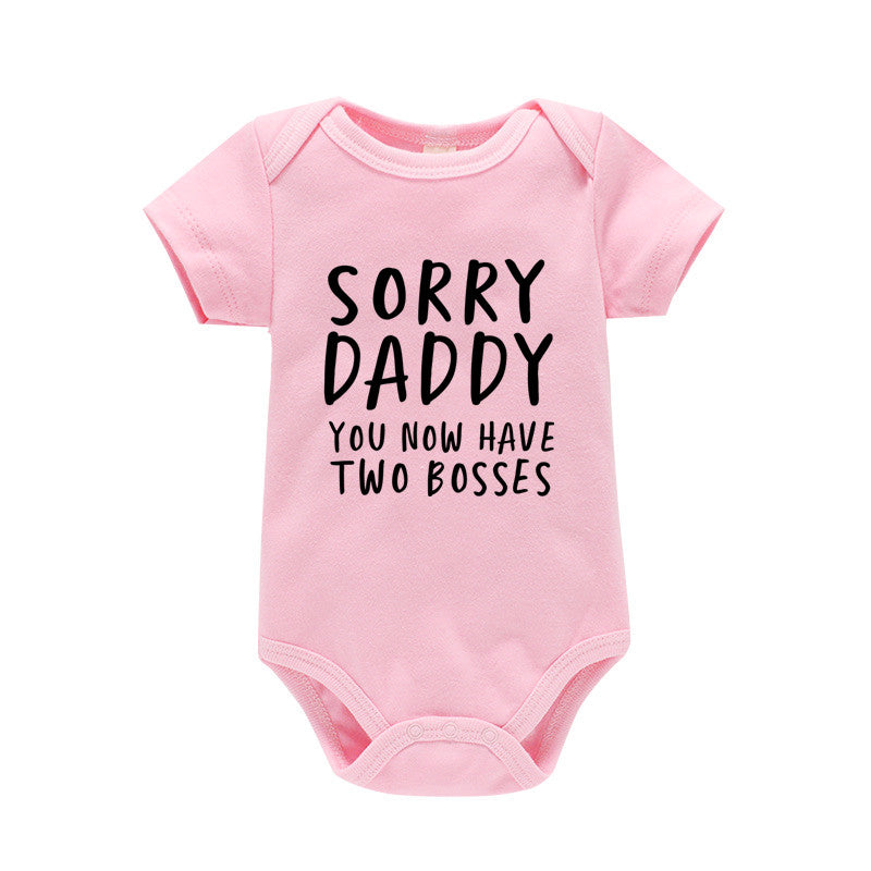 Baby Basic Letter Pattern Round Neck Short Sleeve Romper