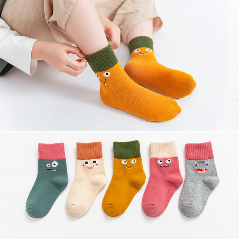 5 Pairs /Lot Cute Baby Socks Autumn Rainbow Striped Cotton Socks For Children Toddlers Cotton Socks