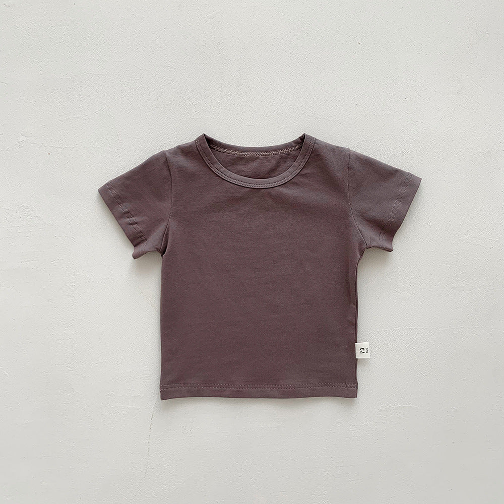 Kids Baby Fashion Casual Solid Color Stripe Cotton Round Neck Short-Sleeve T-Shirt