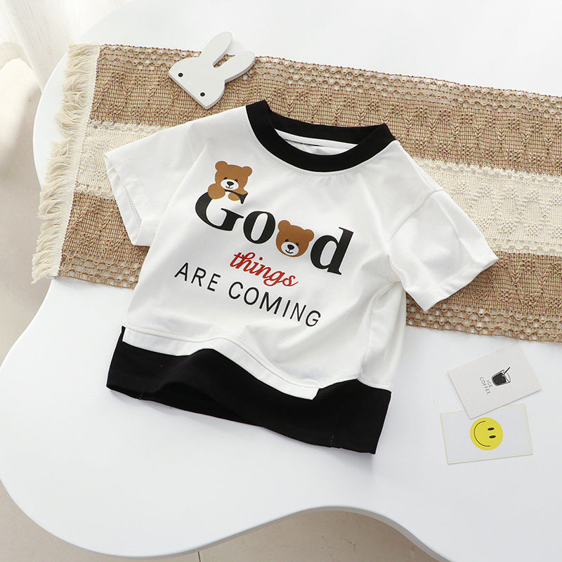 Kids Toddler Big Boys Girls Bear Cute Cartoon Print Short Sleeve Round Neck T-Shirt