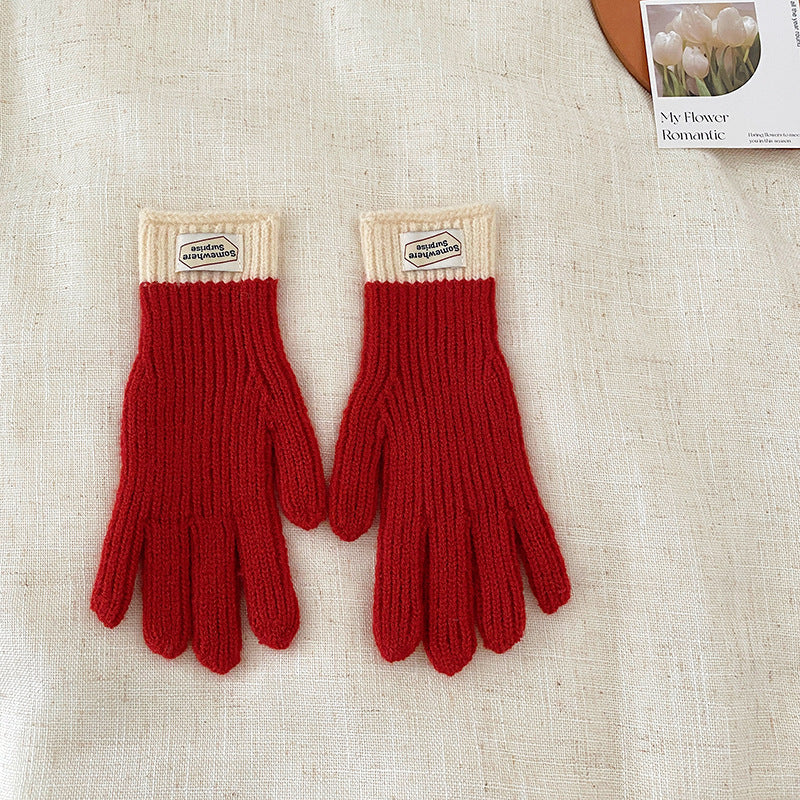 y2k Kids Unisex Autumn Winter Basic Thickening Color Knitwear Finger Gloves
