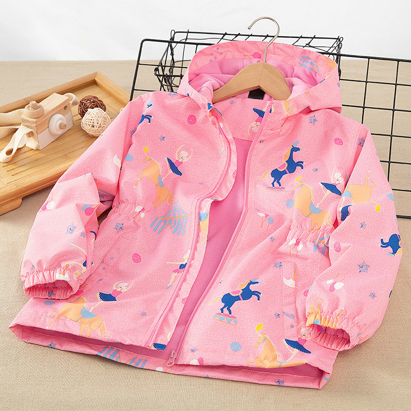 Autumn And Winter Toddler Girls Mid-Length Windbreaker Thickened Hooded Zipper Coat