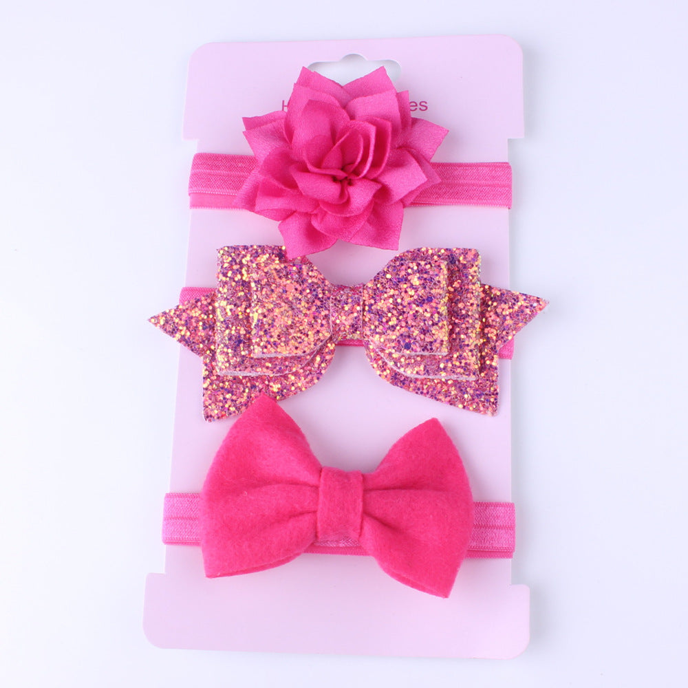 3pcs/set Girls Cute Flower Bow Sequin Design Elastic Headband