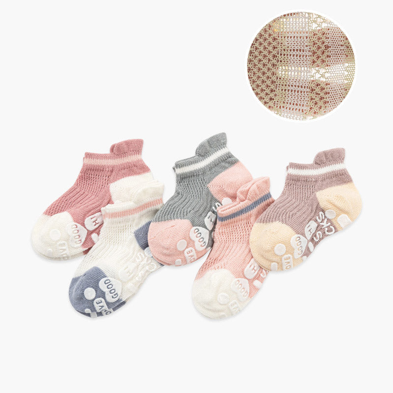 5pairs/set Kids Basic Simple Striped Non-slip Design Socks