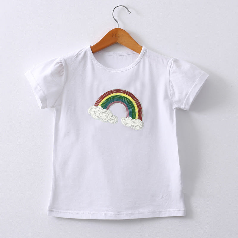 Children Kids Baby Fashion Girls Boys Casual Basic Short Sleeve Sequin Cartoon T-Shirt