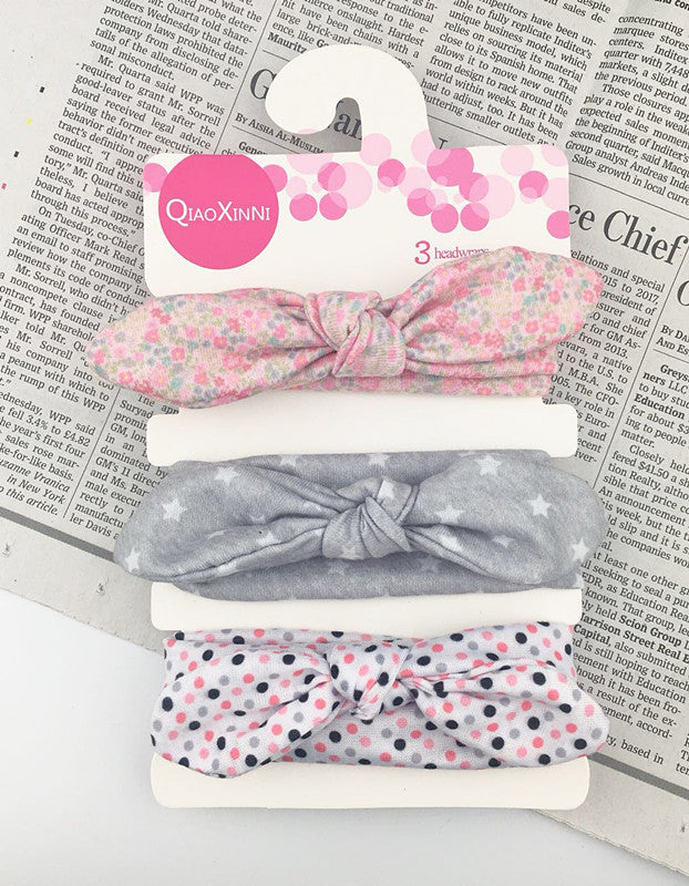 3pcs/set Kids Basic All Over Print Bow Rabbit Ear Headband