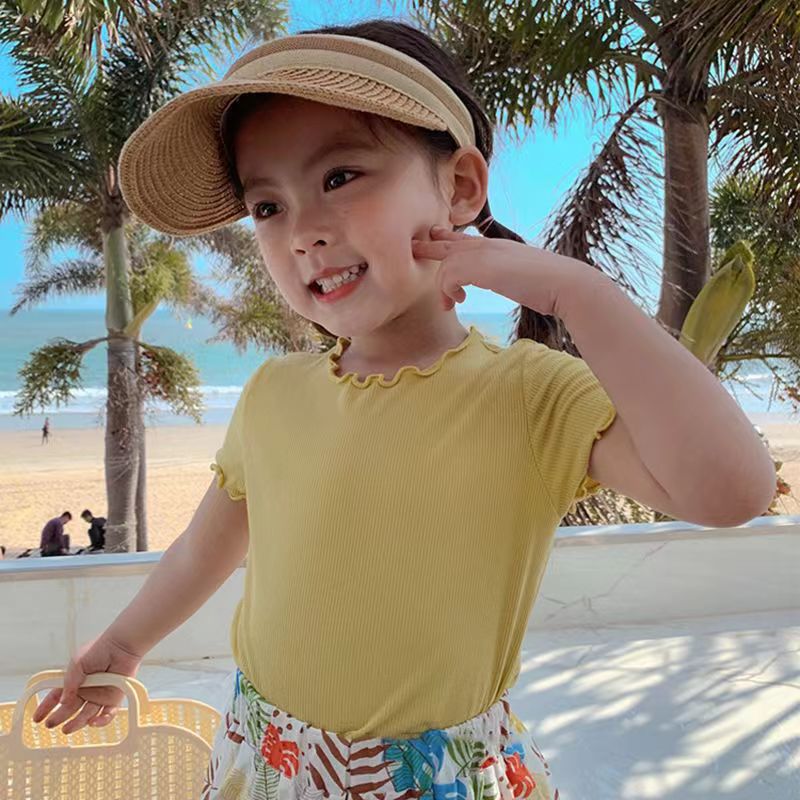 Children Kids Baby Fashion Girls Short Sleeve Solid Color T-Shirt