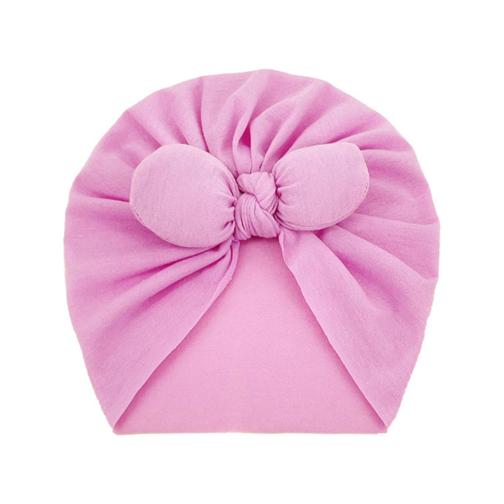Newborn Cute Solid Color Bow Turban Cap