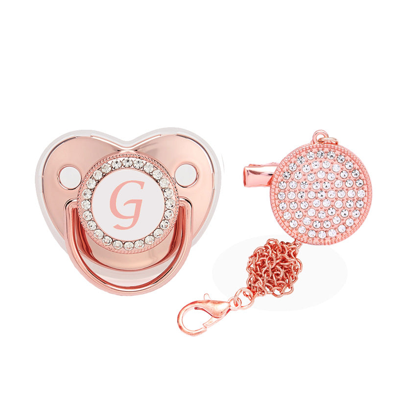 Baby 26 Letter Rose Gold Rhinestone Decor Weaning Soothing Pacifier