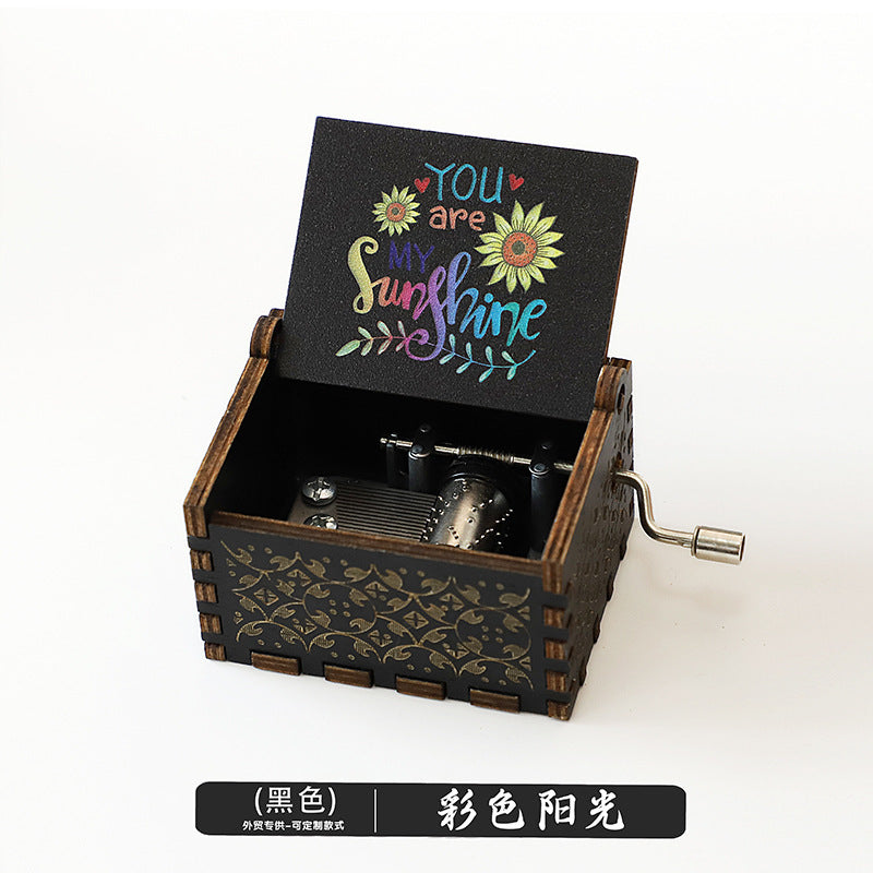 Wooden Music Box Ornaments Classical Carving Hand-Cranked Music Box Crafts Gifts