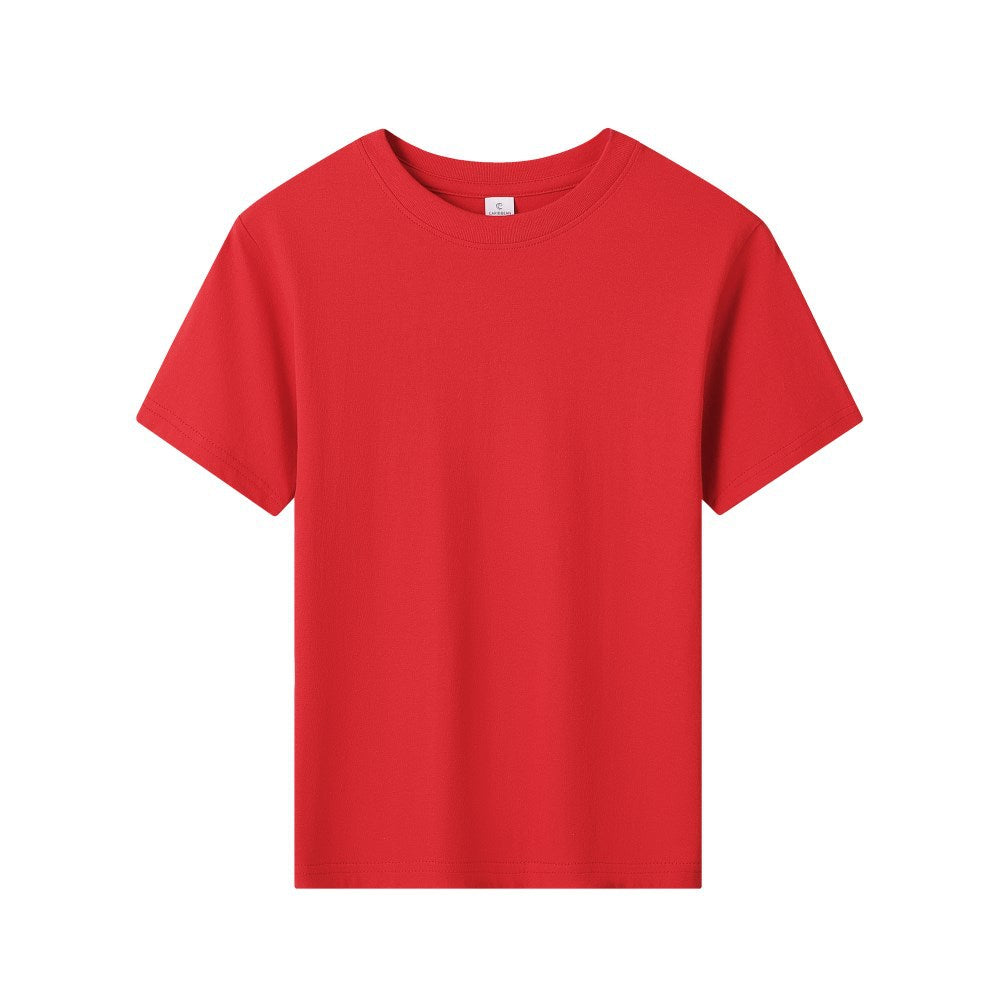 Children Kids Baby Teen Fashion Girls Boys Casual Basic 180g Pure Cotton Round Neck Short-Sleeved Solid Color T-Shirt
