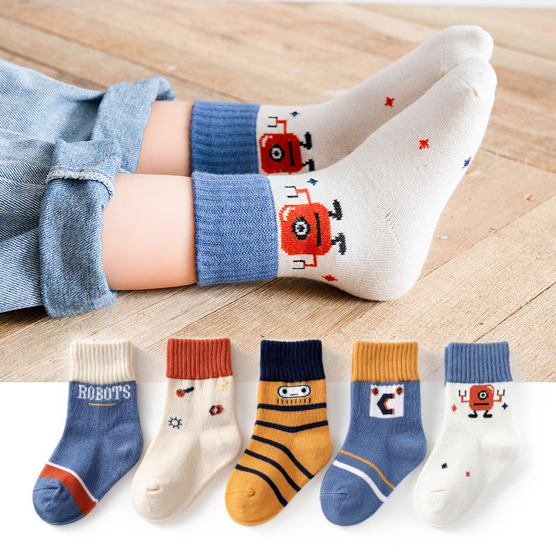 5 Pairs /Lot Cute Baby Socks Autumn Rainbow Striped Cotton Socks For Children Toddlers Cotton Socks