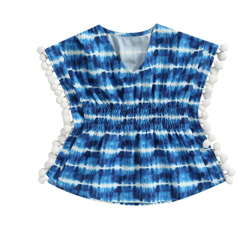 Toddler Girls Beach Tassel Pompom Coverup Blouse
