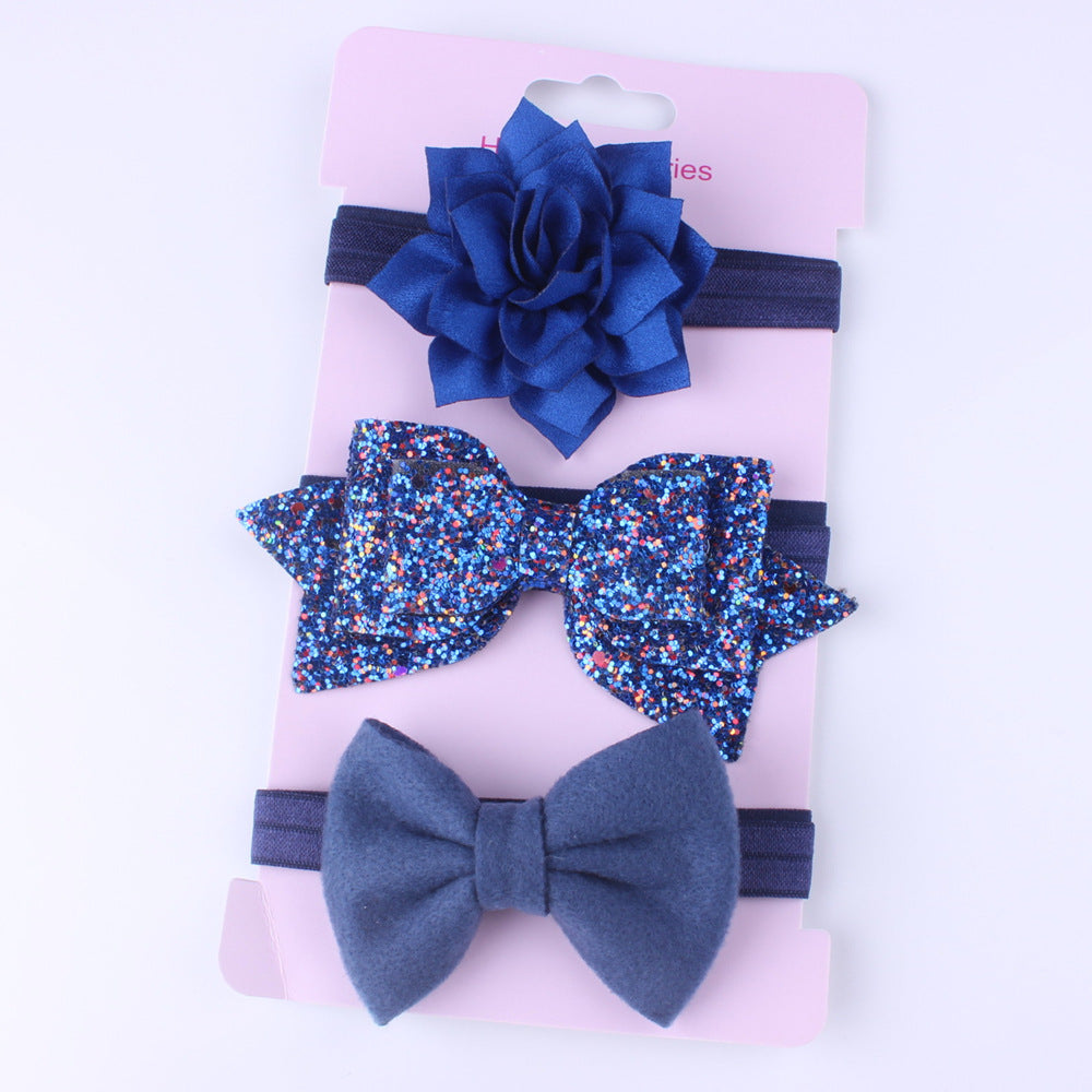 3pcs/set Girls Cute Flower Bow Sequin Design Elastic Headband