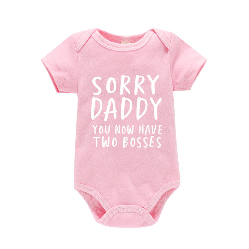 Baby Basic Letter Pattern Round Neck Short Sleeve Romper