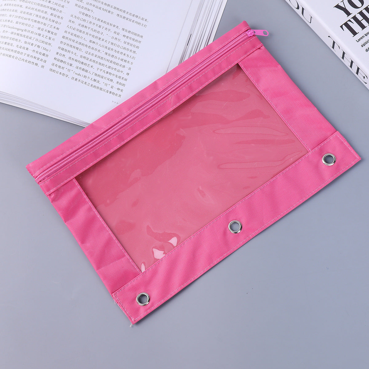 Fashion Simple Solid Color Three-Hole Oxford Fabric Large Capacity Pencil Bag