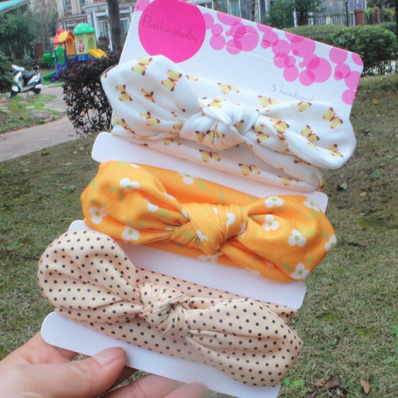 3piece/set Kids Basic All Over Print Bow Rabbit Ear Headband